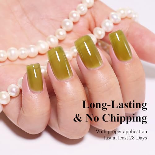 Olive Green Jelly Gel Nail Polish, Army Green Sheer Translucent UV Gel Polish for Nail Art Soak off UV Led 10ML - color: Jelly-Olive Green