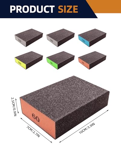 12Pcs Sanding Block Sponge Set, Reusable Sandpaper for Wood & Drywall - color: Orange