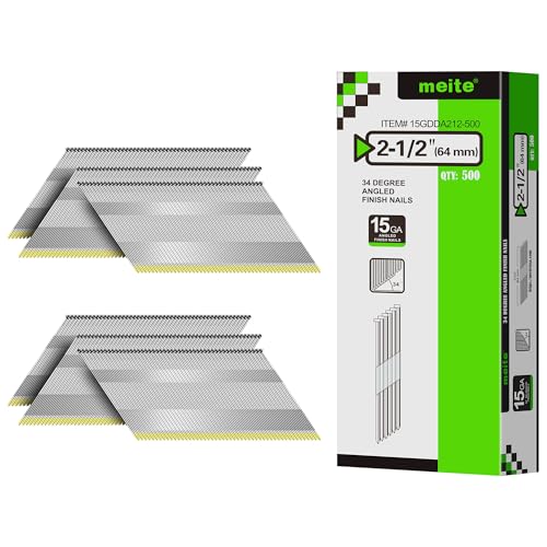 meite 15 Gauge Angled Finish Nails 2-1/2 Inch 34 Degree Galvanized 500PCS - size: 2-1/2-Inch
