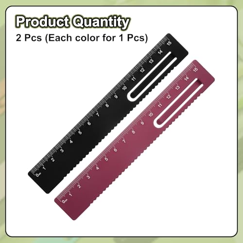 HARFINGTON 2pcs Straight Ruler 15cm Metal Bookmark Clip Ruler Black/Red - color: Black/Red
