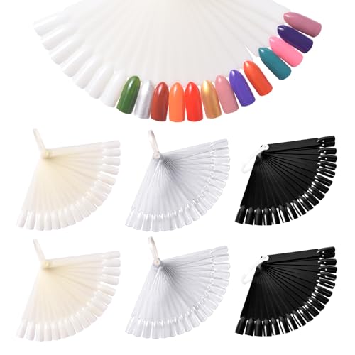 120Pcs Nail Swatch Sticks with Ring, Nail Polish Display Sticks - color: Clear,Natural,Black - 6Sets
