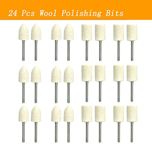 24 Pcs 1/8 Inch Shank Wool Felt Polishing Bit