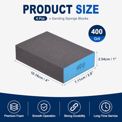 4Pcs 400Grit Sanding Sponges, Wet Dry Sanding Blocks - size: 400Grit