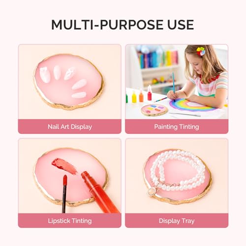 MelodySusie 2Pcs Round Resin Nail Art Palette with Spatula, Pink & White - size: 2PCS Round Shape