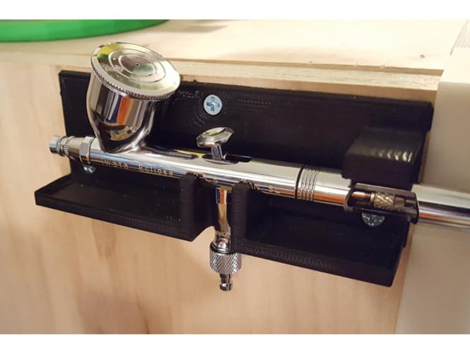 Airbrush Wall Mount Holder with Drip Trays & Anti-Tilt for Iwata Eclipse - Black