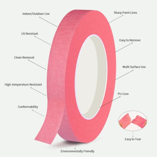 6 Rolls Pinstripe Masking Tape 1/16", 1/8", 1/4", 3/8",1/2", 3/4" - color: Pink