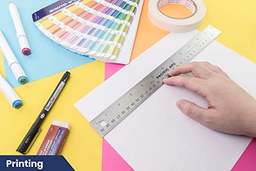 Pacific Arc Stainless Steel 12 Inch Metal Ruler Non-Slip Cork Back, with Inch and Metric Graduations - style: 12"