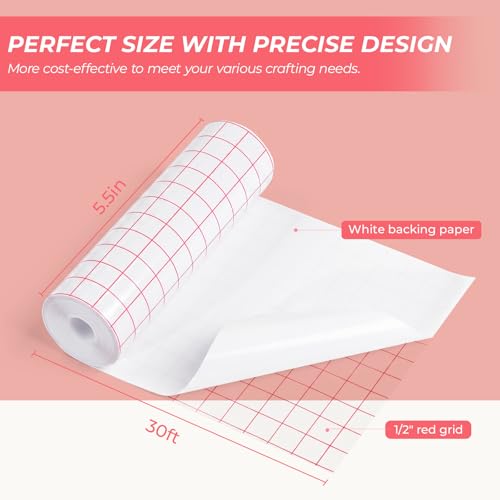 HTVRONT Transfer Tape for Vinyl, 5.5" x 30 FT, Red Alignment Grid - size: 5.5" x 30 FT