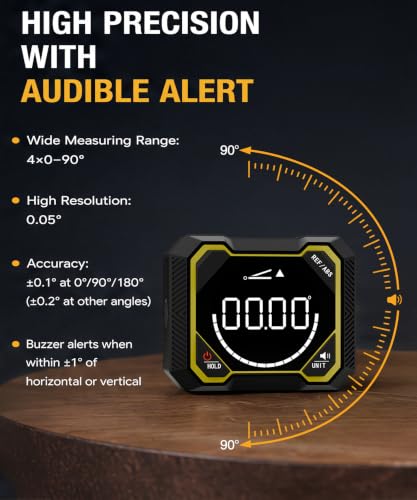 Digital Angle Finder, Magnetic Inclinometer, 4×90° Level Tool - color: Black