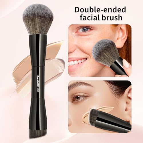 MAANGE Foundation Makeup Brushes, 2Pcs Double Ended Makeup Brush for Blending Liquid Powder Concealer Cream Blush Buffe (Brown) - color: Brown-2pcs
