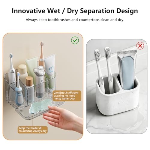 MOPMS Toothbrush Holders for Bathrooms with 5 Slots Adjustable Dividers - color: Grey