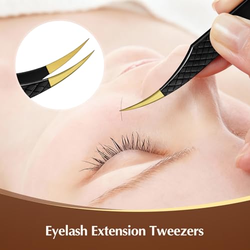 2 Pack Lash Tweezers, Professional Eyelash Tweezers, Black