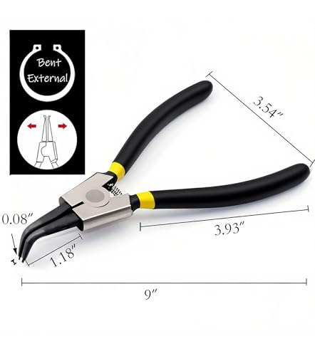 Bent External Snap Ring Pliers 9",Internal Spring,Anti-Rust,Head Size:0.08". - size: Bent External