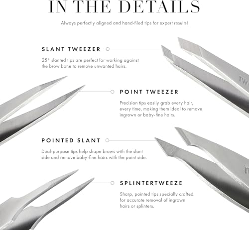 Tweezerman Mini Slant Tweezer – Tweezerman Tweezers for Eyebrows Classic - color: Stainless Steel, Green Tea, Apple, Blooming Lilac, Lavender, Flamingo Pink, Rose Gold