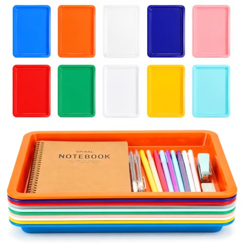 10 Pack Plastic Art Trays – 10 Colors Activity Craft Tray, 13.4" x 10" x 1" Organizer Tray for DIY Projects, Painting, Beads, Play Dough, Slime – BPA Free PP Material, Stackable for Easy Storage