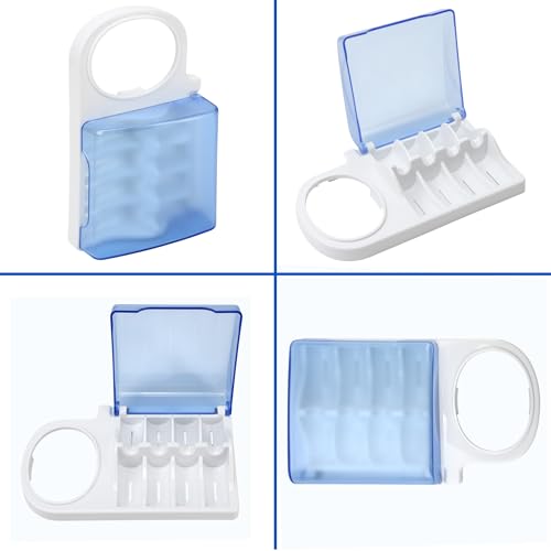 Brush Head Holder Compatible with Braun Oral B, Electric Toothbrush Head Holder Stand, Unique Blue Bracket Base, 4-Slot Display Rack, Portable Countertop Bathroom Organizer with Brush Storage Cover