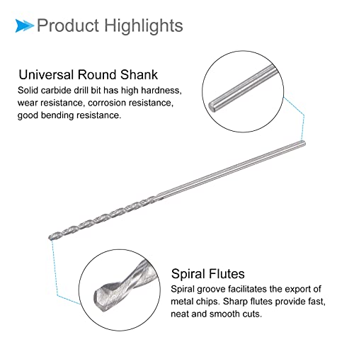 Solid Carbide Drill Bits, 1.2mm Diameter, Left Hand YG6X (C3/K10) Tungsten Carbide Straight Shank Twist Drill Bits - (Applications: for Stainless Steel Alloy), 1-Piece - size: 1.2mm
