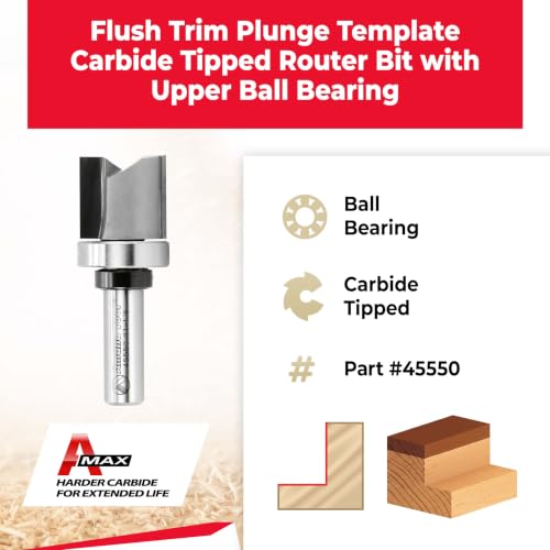 Amana Tool 45550 Flush Trim Router Bit 1-1/8 D x 1 CH x 1/2 SHK Bearing - size: 1-1/8 Dia x 1" 2 Sh
