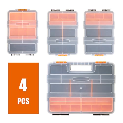 Torin AG421B Hardware & Parts Organizers: 4 Piece Versatile And Durable Storage Toolbox for Bolts, Screws, Nails, Nuts and Small Hardware, Black/Orange - size: 12 inches