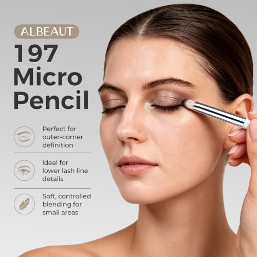 Albeaut Small Eyeshadow Brush, Soft Firm Pencil Brush with Precise Point, Eyeliner Smudge Tool, Delicate Areas Eye Shadow Applicator for Inner Eye & Different Eye Shape (197 Micro Pencil) - style: 197 Micro Pencil