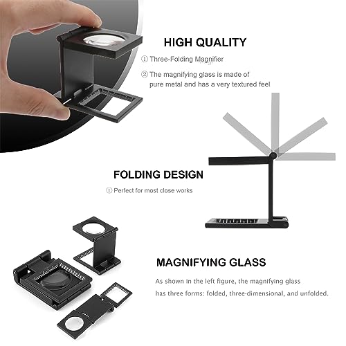 Rongon 10X Pocket Magnifying Glass Three-Folding Magnifier Small Loupe