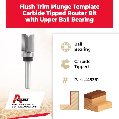Amana Tool 45361 Flush Trim Router Bit 1 D x 1-1/2 CH x 1/2 SHK Bearing - size: 9/16 Dia x 3/4" x 1/4 Sh