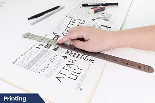 Pacific Arc 12 inch Pica Pole Metal Ruler, with Pica, Points, Inches, and Agate Measurements, Stainless Steel Ruler for Drafting