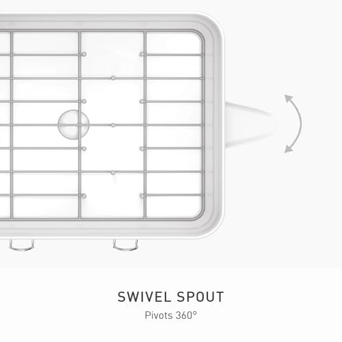 simplehuman Steel Frame Dishrack, Large Capacity Dish Drying Rack, 360º Easy Drain Swivel Spout, Utensil & Wine Glass Holder, Anti-Residue Coating, Moisture Control Surface, White - color: White, size: Full-Size (20'' X 22.3'' X 11.5'')