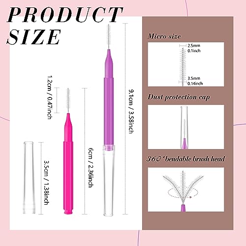 Lallisa 100 Pieces Micro Eyebrow Spoolie Brush with Cap, Pink, Purple - color: Pink, Purple
