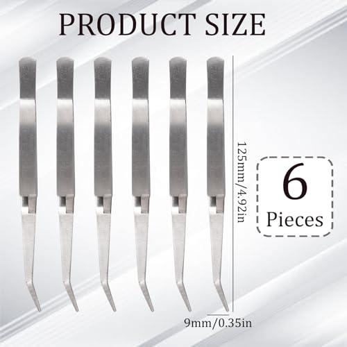 WANDIC 6 Pcs Cross Locking Tweezers, Bent Reverse Action Stainless Steel Tweezers for Electronics Laboratory Jewelry Craft