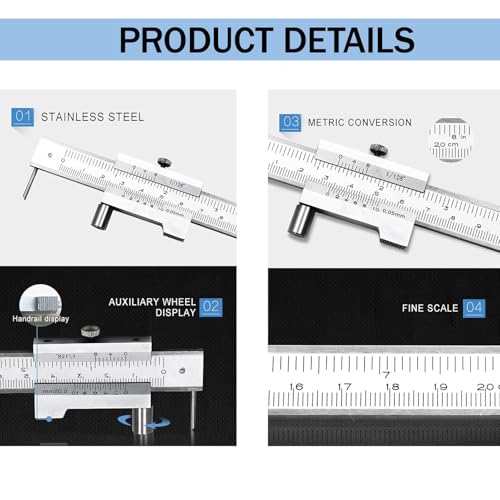 Vernier Caliper, Parallel Crossed Caliper, 0-200mm Stainless Steel Vernier Scribing Caliper Marking Gauge with Carbide Scriber/Needle Parallel Marking Gauge Vernier Caliper