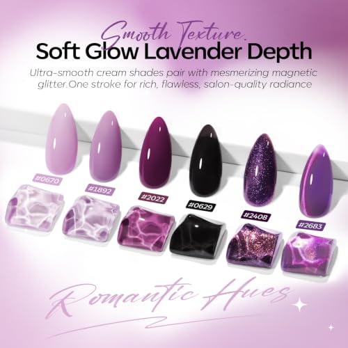 modelones Purple Gel Nail Polish Set, Hema-Free 6 Colors Lavender Mauve - color: A A A2 Purple Violet Letter