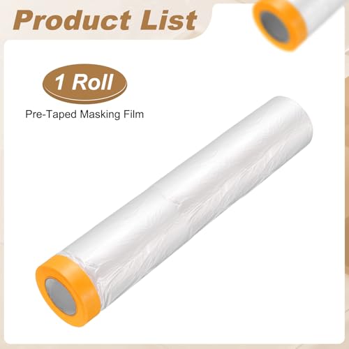 HARFINGTON Pre-Taped Masking Film 129.9" x65ft w Plastic Sheeting,Clear - size: 129.9"x65ft