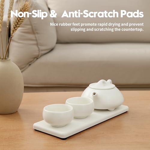 2PCS 7"x3.5" Water Absorbing Bathroom Sink Vanity Trays, Diatomite Stone Quick Drying Mat for Kitchen Counter, Dish Rack Dispenser Sponge Holder Caddy Organizer, White, 7"x3.5" - color: 2 Pack - White, size: 7" x 3.5"