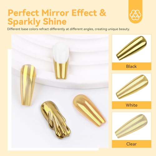 Saviland Chrome Nail Powder Set: 2PCS Reusable Chrome Nail Powder Applicator Nail Brush with 1g Metallic Mirror Effect Chrome Powder for Gel Nails