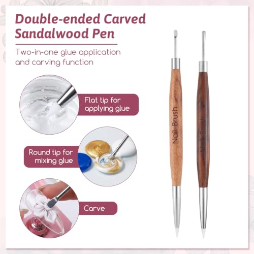 2 Pcs Dual-Ended Silicone Nail Art Sculpture Pens, 3D Gel Carving & Metal