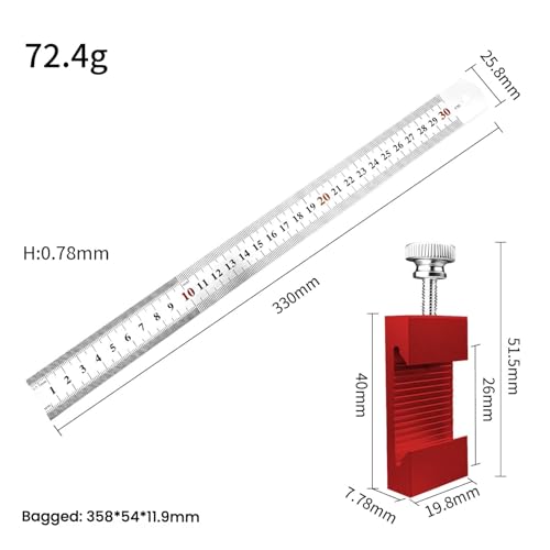 Aluminum Alloy Woodworking Ruler Stop, 11.8inch Steel Measuring Scriber - color: Red, size: 30cm