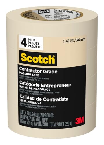 Scotch Contractor Grade Masking Tape, Tan, Tape for General Use, Multi-Surface Adhesive Tape, 1.41 Inches x 60.1 Yards, 4 Rolls - size: 1.41" Width
