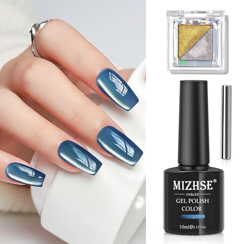 MIZHSE Cat Eye Gel Nail Polish Set - Blue Galaxy Magic Effect High Shine - color: Glass Blue