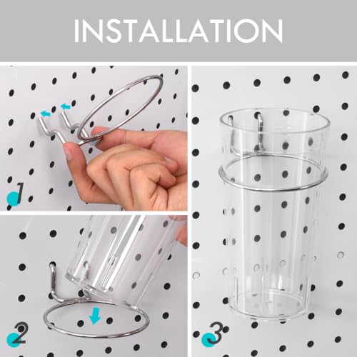 Pegboard Cups With Loops 6 Pack Peg Board Organizer Pencill Holders (Clear) - color: Clear