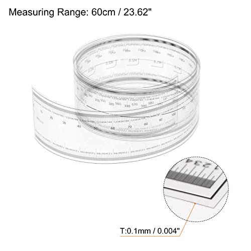 HARFINGTON 2pcs Film Flexible Ruler 60cm 0.1mm Scale with R Angle & Width Lines PET Plastic Folding Straight Ruler Calibration Soft Ruler Measuring Tool for Factory, Transparent - size: 60cm
