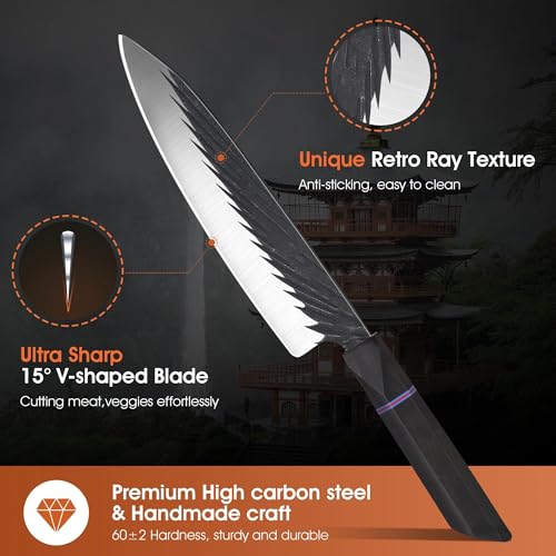 ROCOCO Japanese Chef Santoku Knife - Hand Forged Sharp Meat Cleaver - size: 7.5"