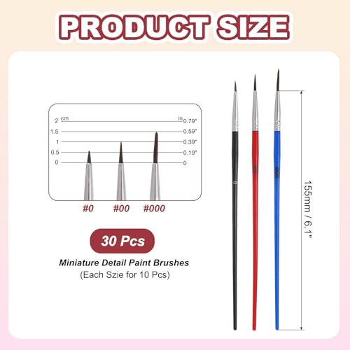 MECCANIXITY 30Pcs Miniature Paint Brushes(Black #0/Red #00/Blue #000) - color: Black/Red/Blue, size: #0/#00/#000