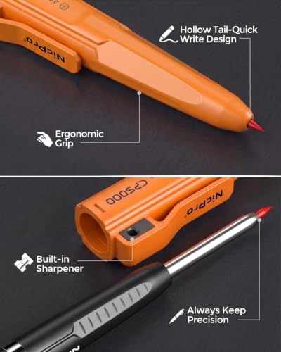 Nicpro 7-in-1 CP5000 Magnetic Carpenter Pencils with Sharpener,Yellow - style: Orange