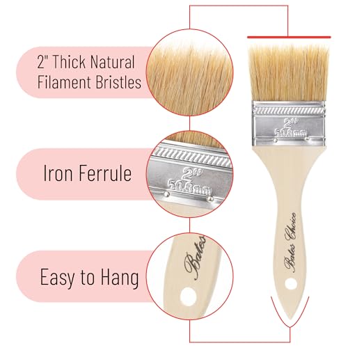 Bates- Chip Paint Brushes, 2 Inch, 12 Pack, Chip Brush, Natural Bristle Paint Brush for Wood, Paint - size: 2 Inch, 12 Pack
