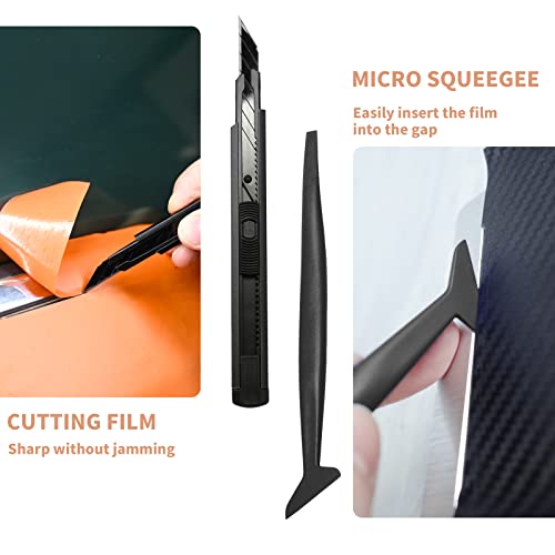 Gomake Vehicle Vinyl Wrap Window Tint Film Tool Kit Include 4 Inch Felt Squeegee, Retractable 9mm Utility Knife and Blades, Zippy Vinyl Cutter and Mini Go Corner Squeegee for Car Wrapping (5 Tools) - color: Pure Black