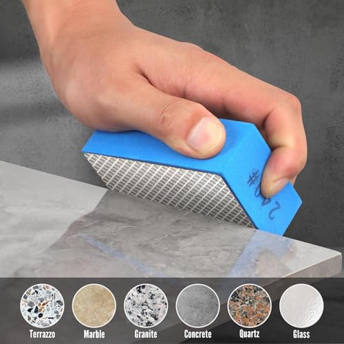 WORKEASE Diamond Hand Polishing Pads, 4PCS Diamond Sanding Block 60/120/240/400 Grit Diamond Hand Pads Foam Backing for Tile Glass Stone Marble Granite Ceramics Metal Wet&Dry - color: 4Pcs