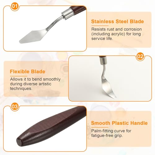 HARFINGTON 5pcs Palette Knife Painting Tool 1.5 x 0.59 Stainless Steel Art Spatula Pallet Knives Scrapers Tools with Beech Wood Handle for Acrylic Oil Canvas Mixing Spreading, Red/Silver - size: 1.5" x 0.59"