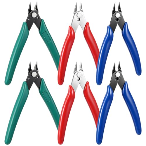 6 Pack Zip Tie Cutter, Flush Cutters for Precision Cutting, Small Wire Cutters for Electronics & Jewelry, Jewelry Wire Cutters for 3D Printing & Model Building, 5-Inch Carbon Steel Diagonal Nippers