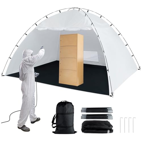 Siebwin 10x8x6.2ft Spray Paint Tent, Mesh Screen & Windproof Hooks, White - color: White, size: 10 ft x 8 ft x 6.2 ft